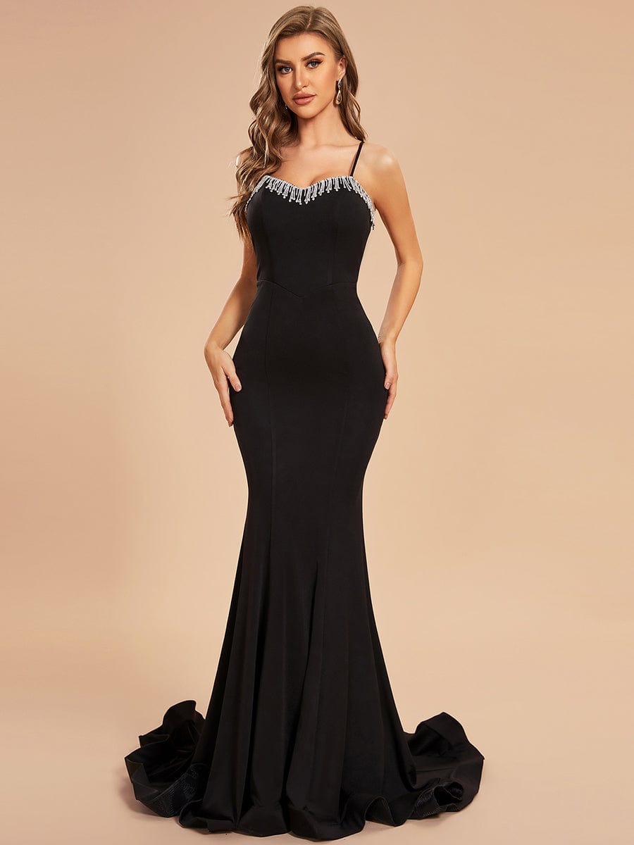 Custom Size Spaghetti Strap Neckline Beading Bodycon Mermaid Formal Dress #color_Black