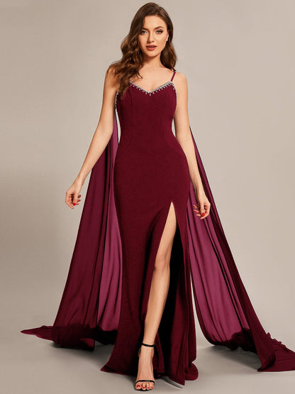 Custom Size Chiffon Streamer Spaghetti Strap Sequin Prom Dresses #color_Burgundy