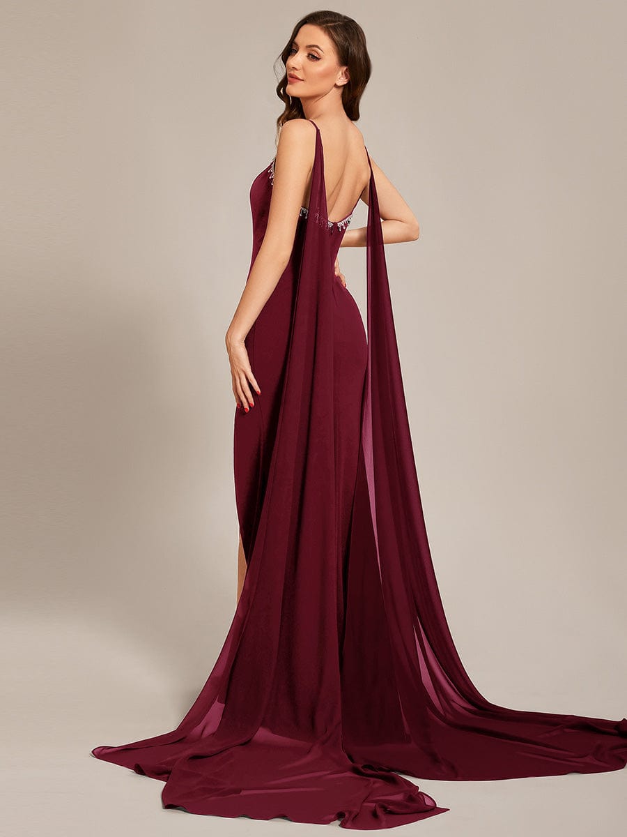 Custom Size Chiffon Streamer Spaghetti Strap Sequin Prom Dresses #color_Burgundy