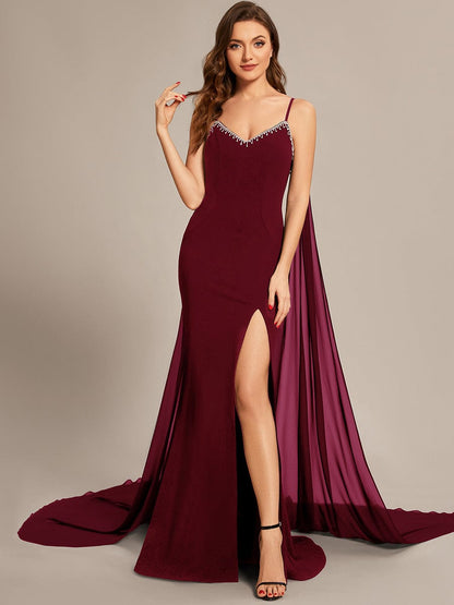 Custom Size Chiffon Streamer Spaghetti Strap Sequin Prom Dresses #color_Burgundy