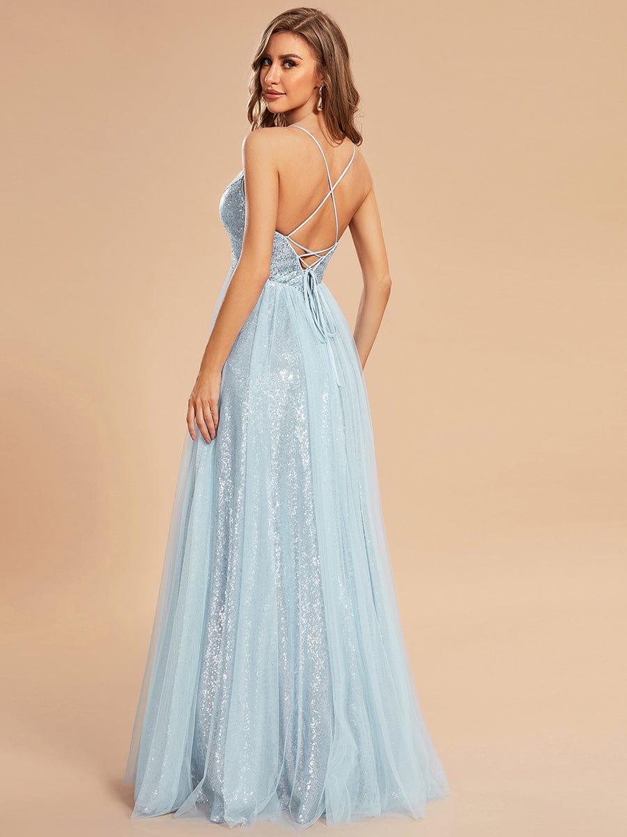 Custom Size Sparkly Spaghetti Strap A-Line Back Lace-Up Prom Dress with Tulle #color_Sky Blue