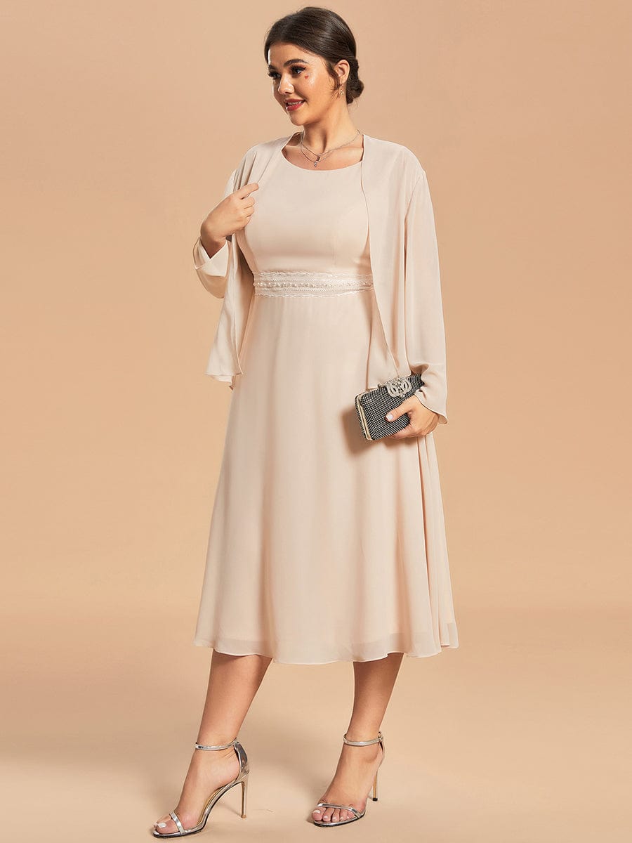 Custom Size Chiffon Two-Piece A-Line Mother of the Bride Dress with Long Sleeves Top #color_Blush