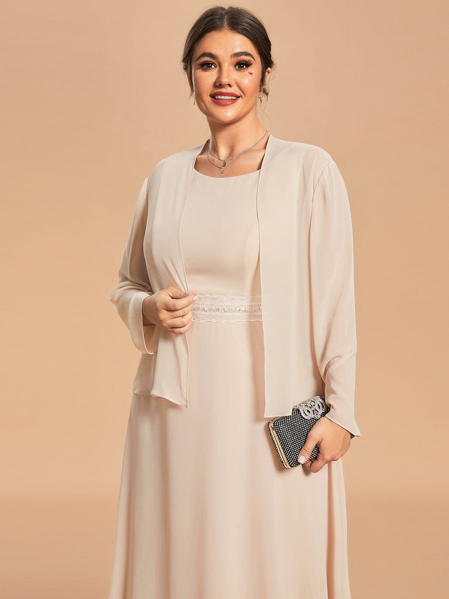 Custom Size Chiffon Two-Piece A-Line Mother of the Bride Dress with Long Sleeves Top #color_Blush