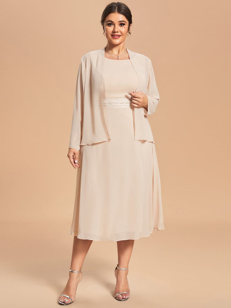 Custom Size Chiffon Two-Piece A-Line Mother of the Bride Dress with Long Sleeves Top