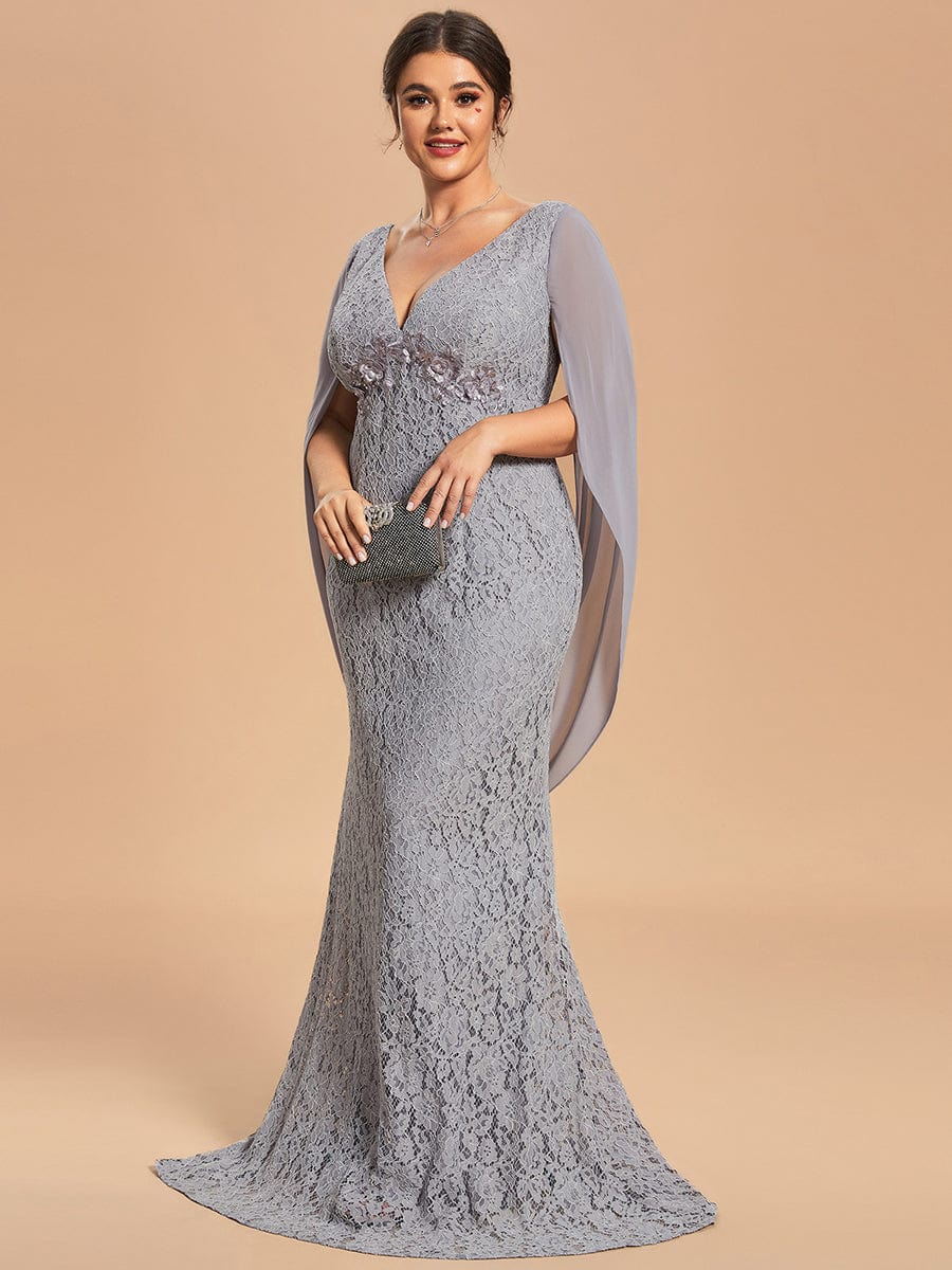 Custom Size Bodycon Lace Fishtail Long Mother of the Bride Dress #color_Grey