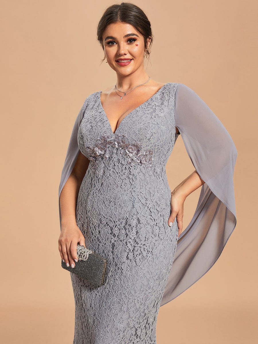 Custom Size Bodycon Lace Fishtail Long Mother of the Bride Dress #color_Grey