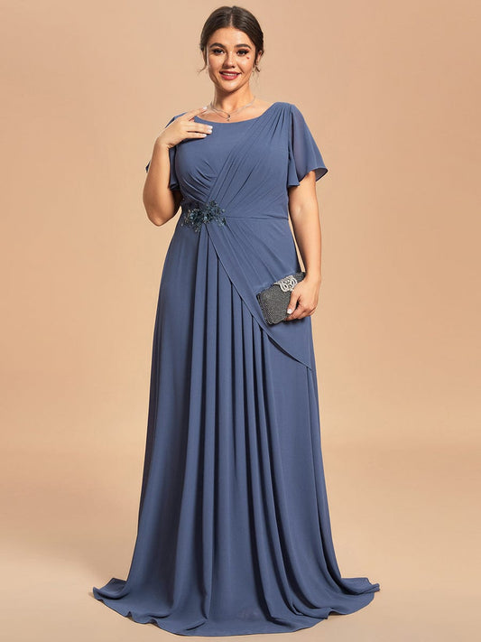 Custom Size Simple Pleated Chiffon A-Line Maxi Mother of the Bride Dress #color_Stormy