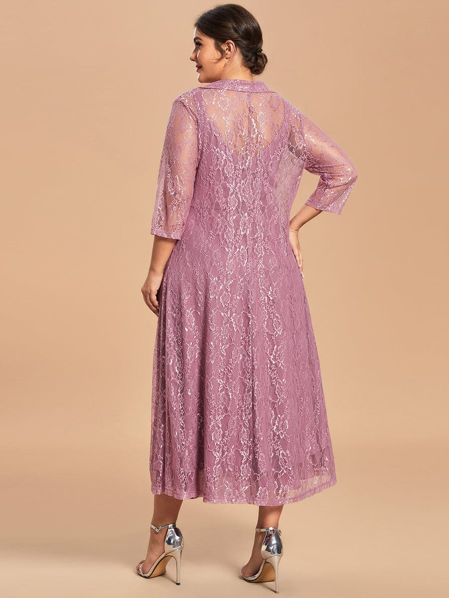 Custom Size Two-Piece Set Chiffon Sleeveless Long Sleeve Lace Mother of the Bride Dress #color_Purple Orchid