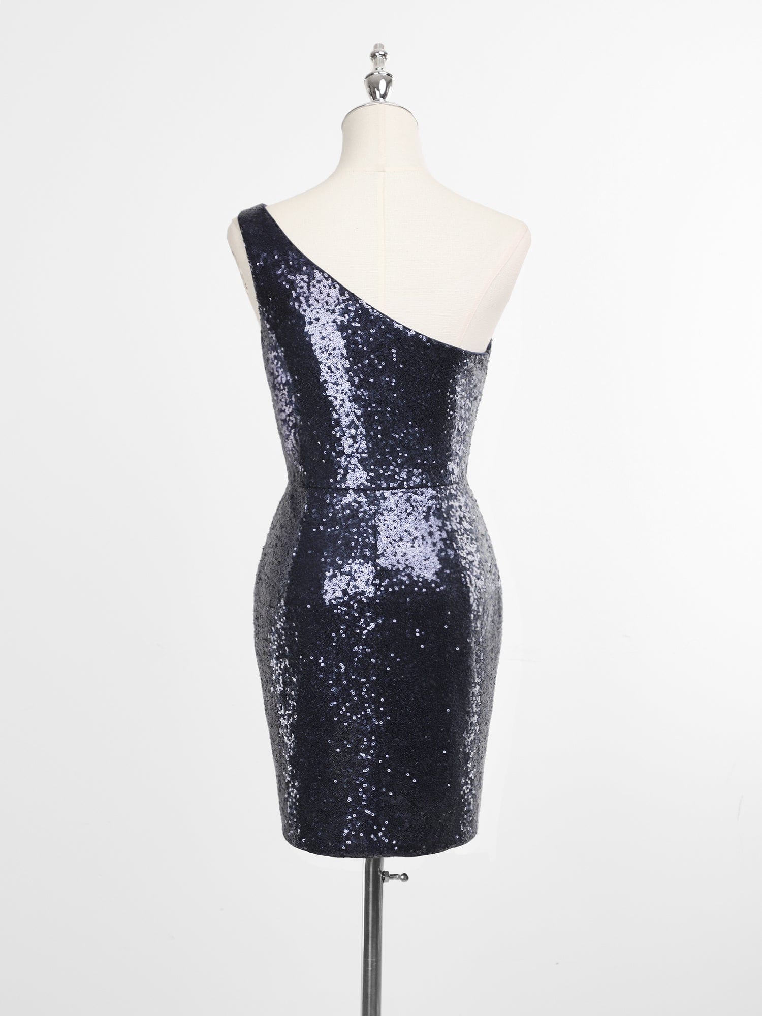 Shiny One Shoulder Sequin Bodycon Sleeveless Homecoming Dress #color_Navy Blue