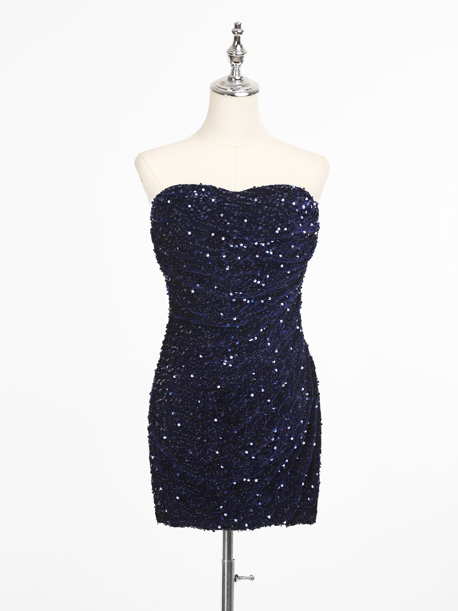 Short Strapless Sequin Backless Homecoming Dress #color_Navy Blue