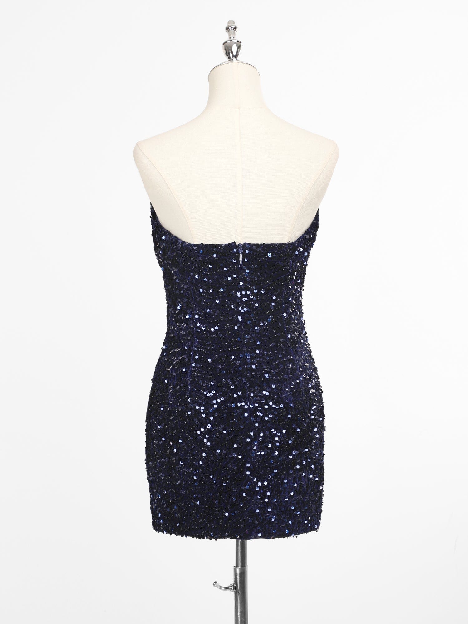 Short Strapless Sequin Backless Homecoming Dress #color_Navy Blue