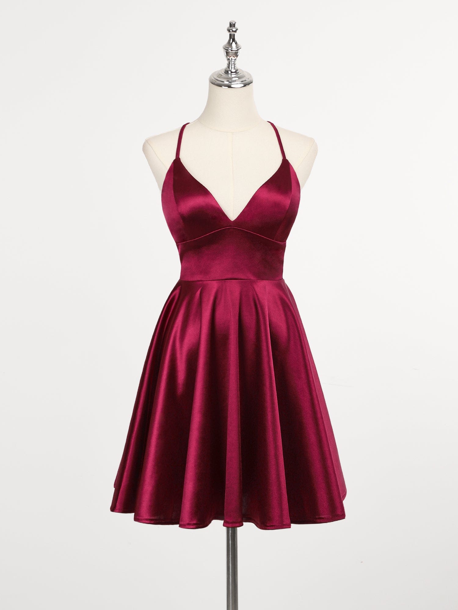 Spaghetti Strap A-Line Back Lace-Up Short Homecoming Dress #color_Burgundy