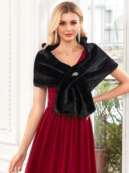 Elegant Faux Fur Shawl #Color_Black