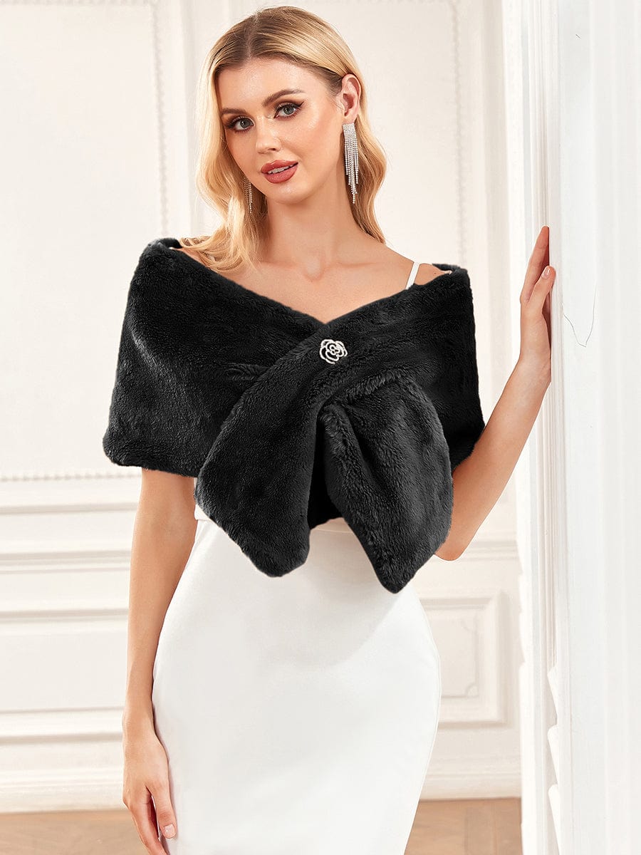 Elegant Faux Fur Shawl #Color_Black