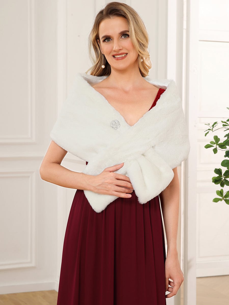 Elegant Faux Fur Shawl #Color_White