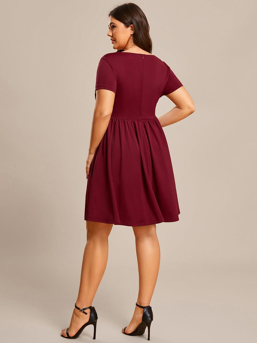 V-Neck Short Sleeves A-Line Mini Summer 2023 Casual Dresses #color_Burgundy