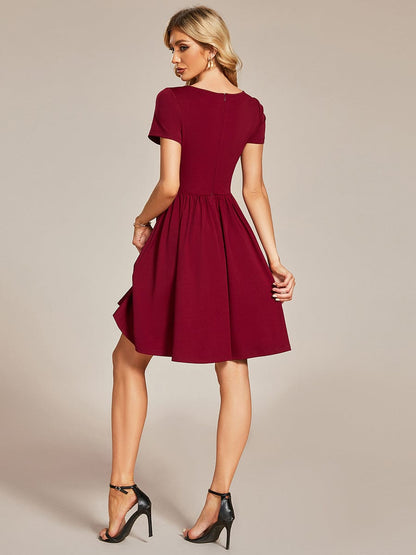 V-Neck Short Sleeves A-Line Mini Summer 2023 Casual Dresses #color_Burgundy