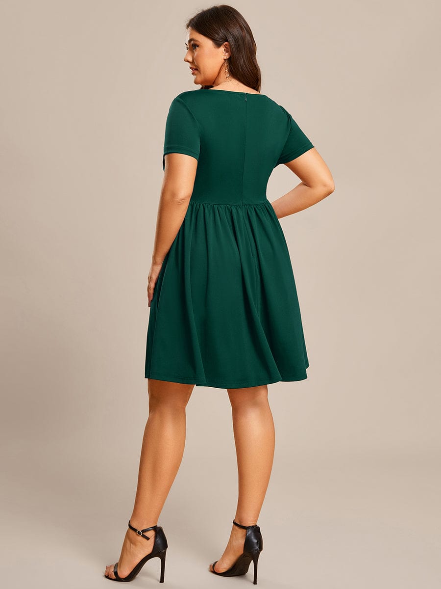 V-Neck Short Sleeves A-Line Mini Summer 2023 Casual Dresses #color_Dark Green