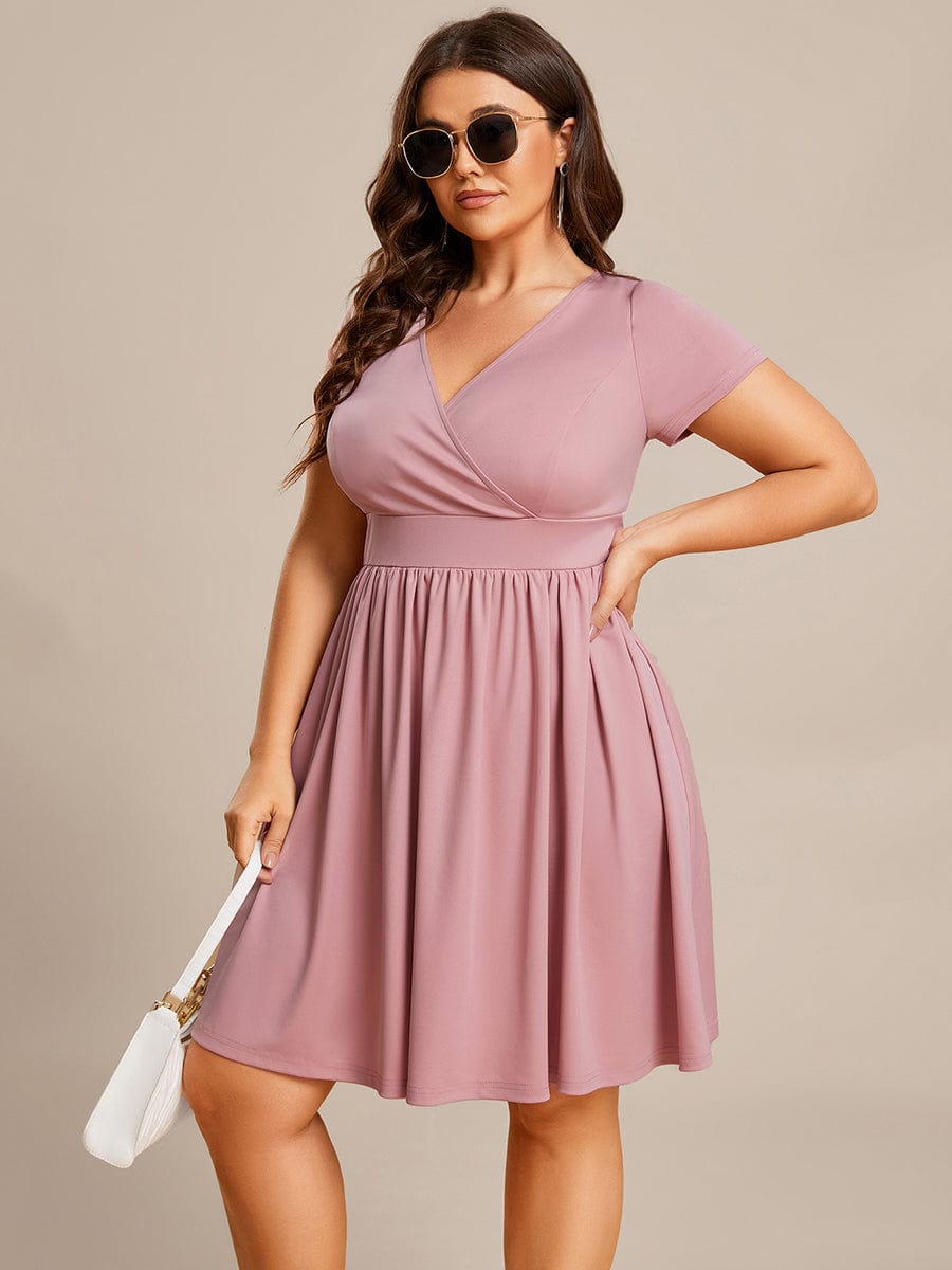 V-Neck Short Sleeves A-Line Mini Summer 2023 Casual Dresses #color_Dusty Rose