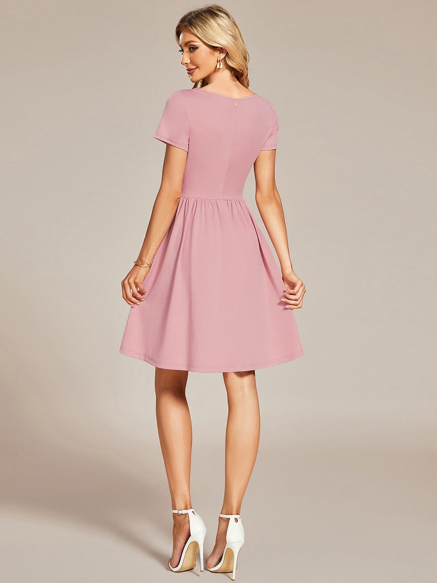 V-Neck Short Sleeves A-Line Mini Summer 2023 Casual Dresses #color_Dusty Rose