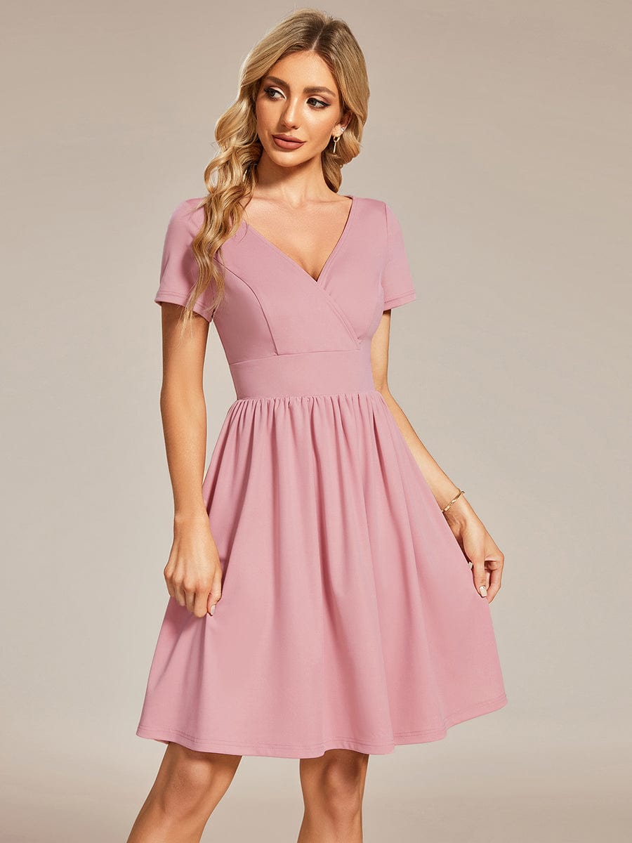 V-Neck Short Sleeves A-Line Mini Summer 2023 Casual Dresses #color_Dusty Rose