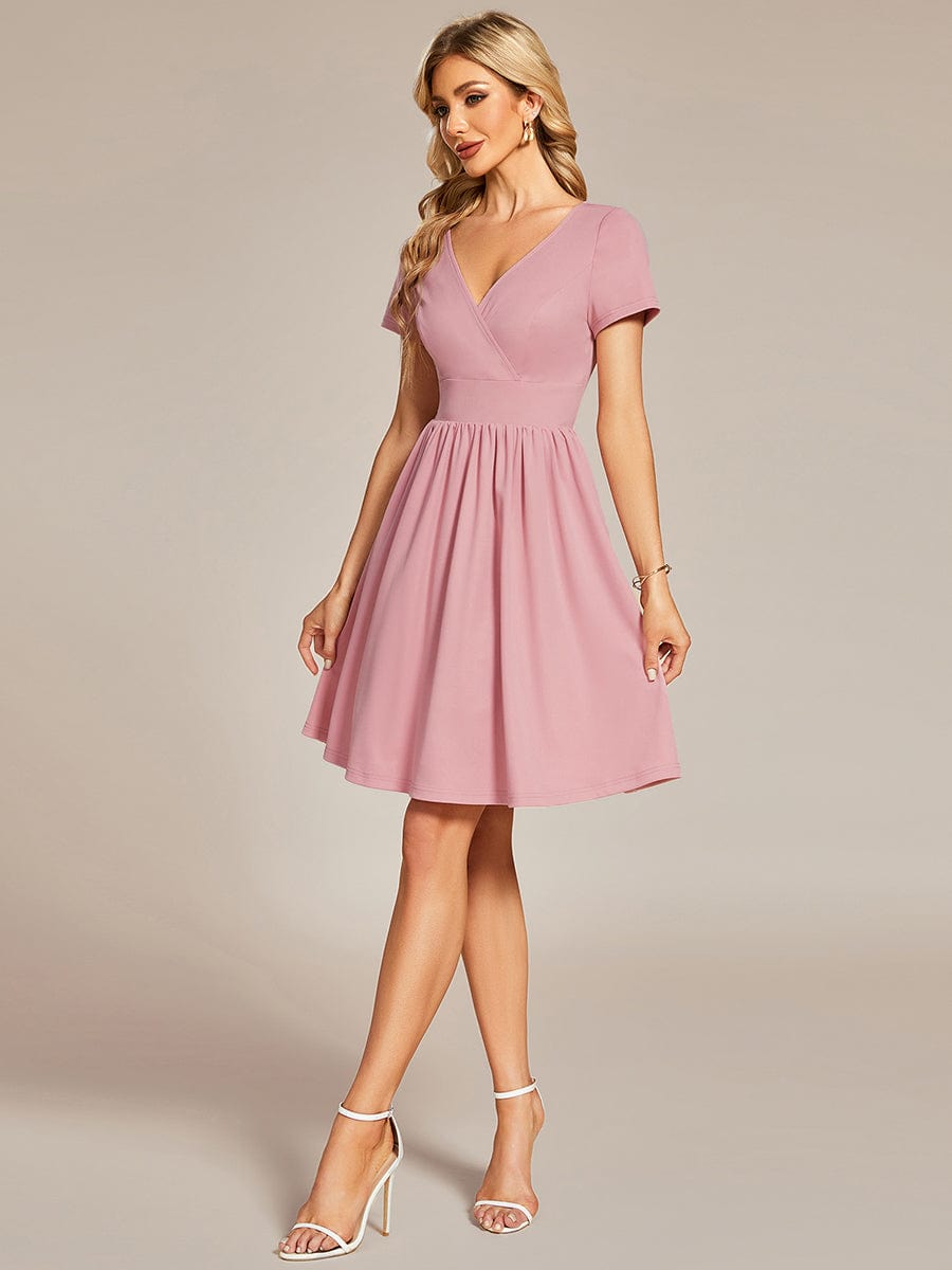 V-Neck Short Sleeves A-Line Mini Summer 2023 Casual Dresses #color_Dusty Rose