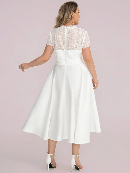 Custom Size V-neck Lace Bodice A-line Cocktail Dress with Sleeves #color_White