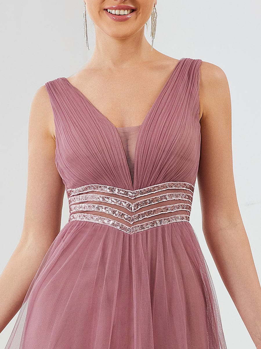 Sleeveless Tulle Sequin Chevron Empire Waist Evening Dress #color_Purple Orchid 