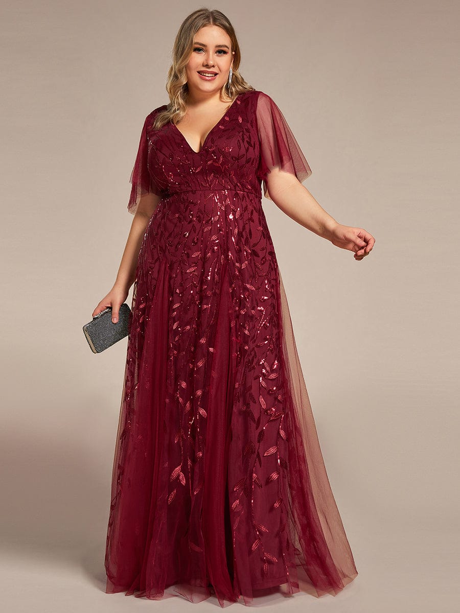 Plus Size Floor Length Formal Evening Gowns for Weddings #color_Burgundy