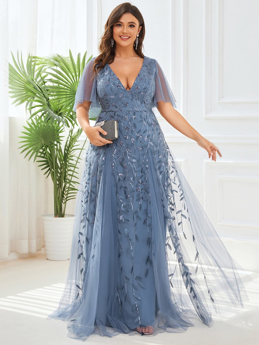 Plus Size Floor Length Formal Evening Gowns for Weddings #color_Dusty Navy 