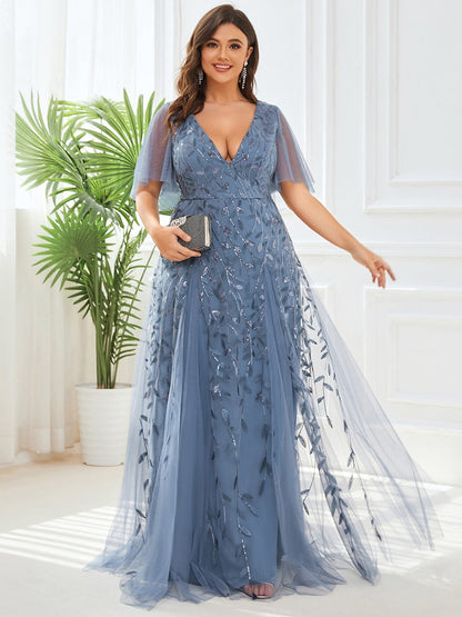 Plus Size Floor Length Formal Evening Gowns for Weddings #color_Dusty Navy 