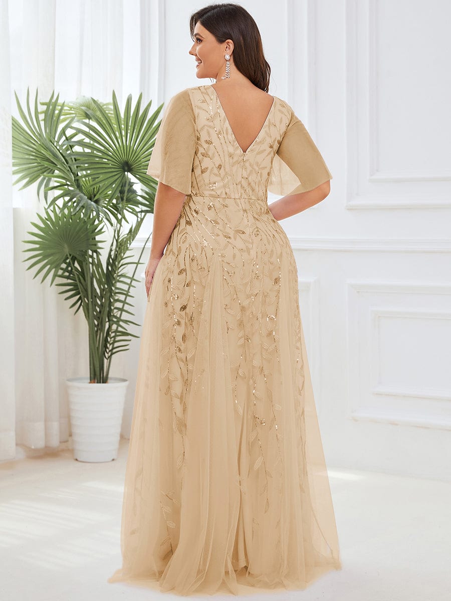 Plus Size Floor Length Formal Evening Gowns for Weddings #color_Gold