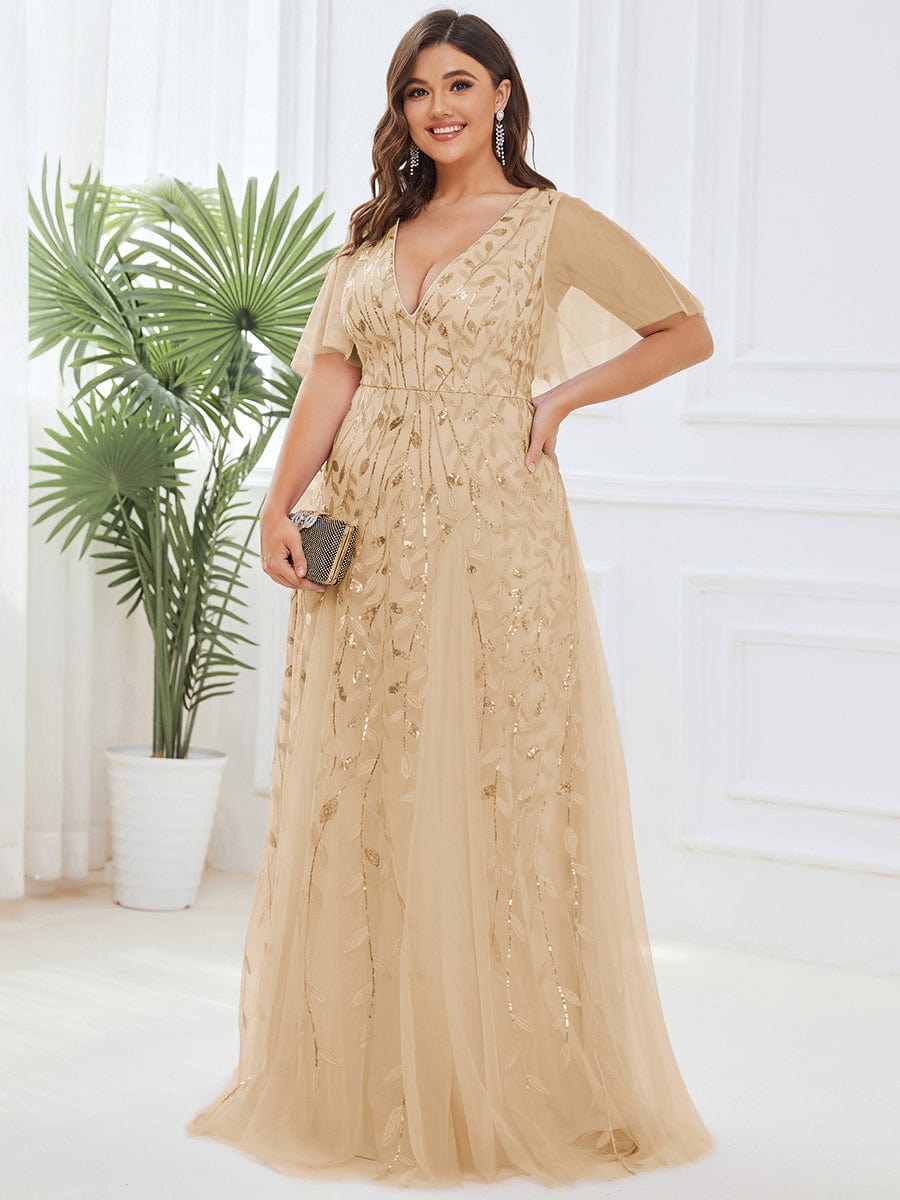 Plus Size Floor Length Formal Evening Gowns for Weddings #color_Gold