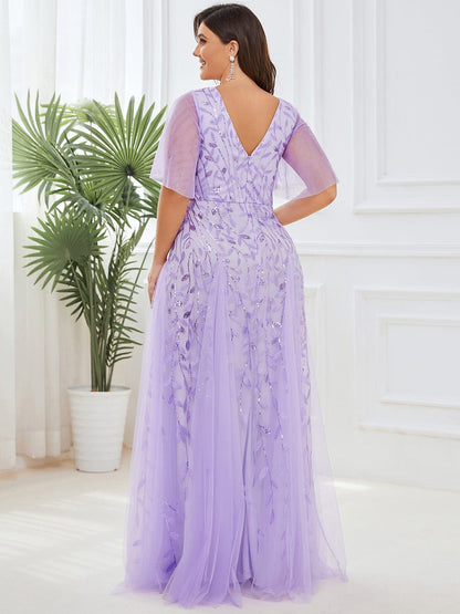 Plus Size Floor Length Formal Evening Gowns for Weddings #color_Lavender 