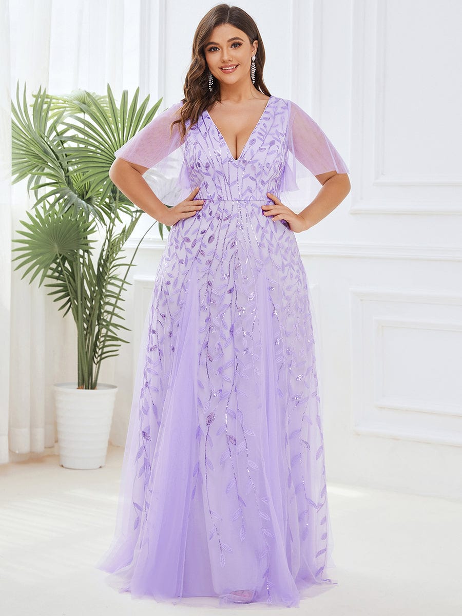 Plus Size Floor Length Formal Evening Gowns for Weddings #color_Lavender 