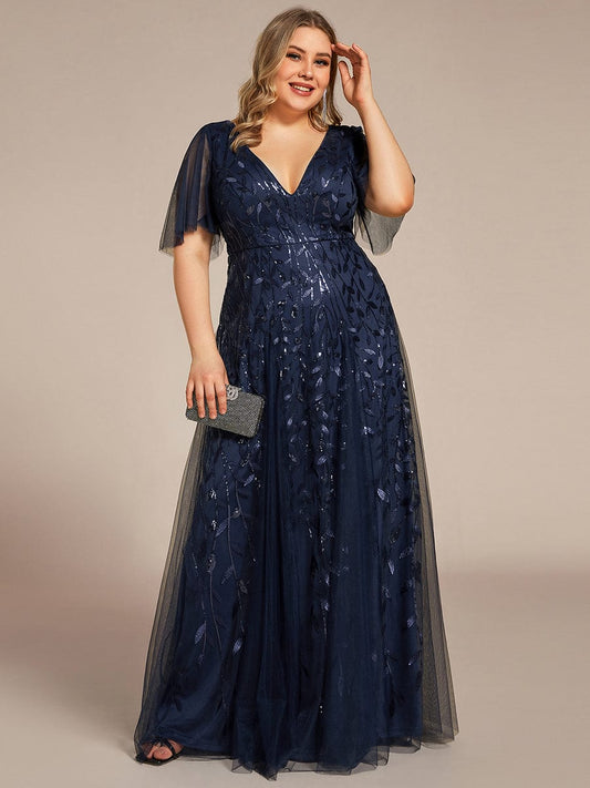 Plus Size Floor Length Formal Evening Gowns for Weddings #color_Navy Blue