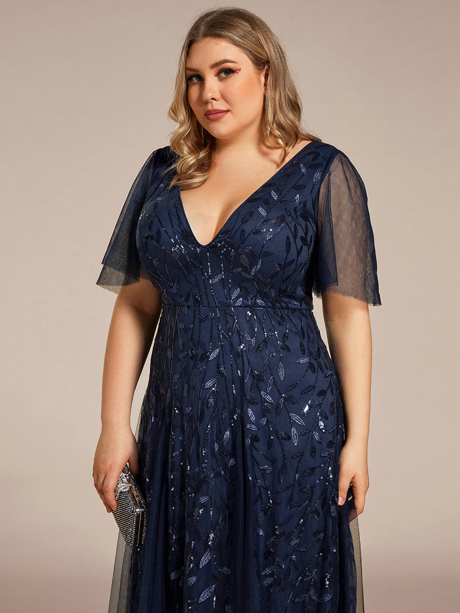 Plus Size Floor Length Formal Evening Gowns for Weddings #color_Navy Blue