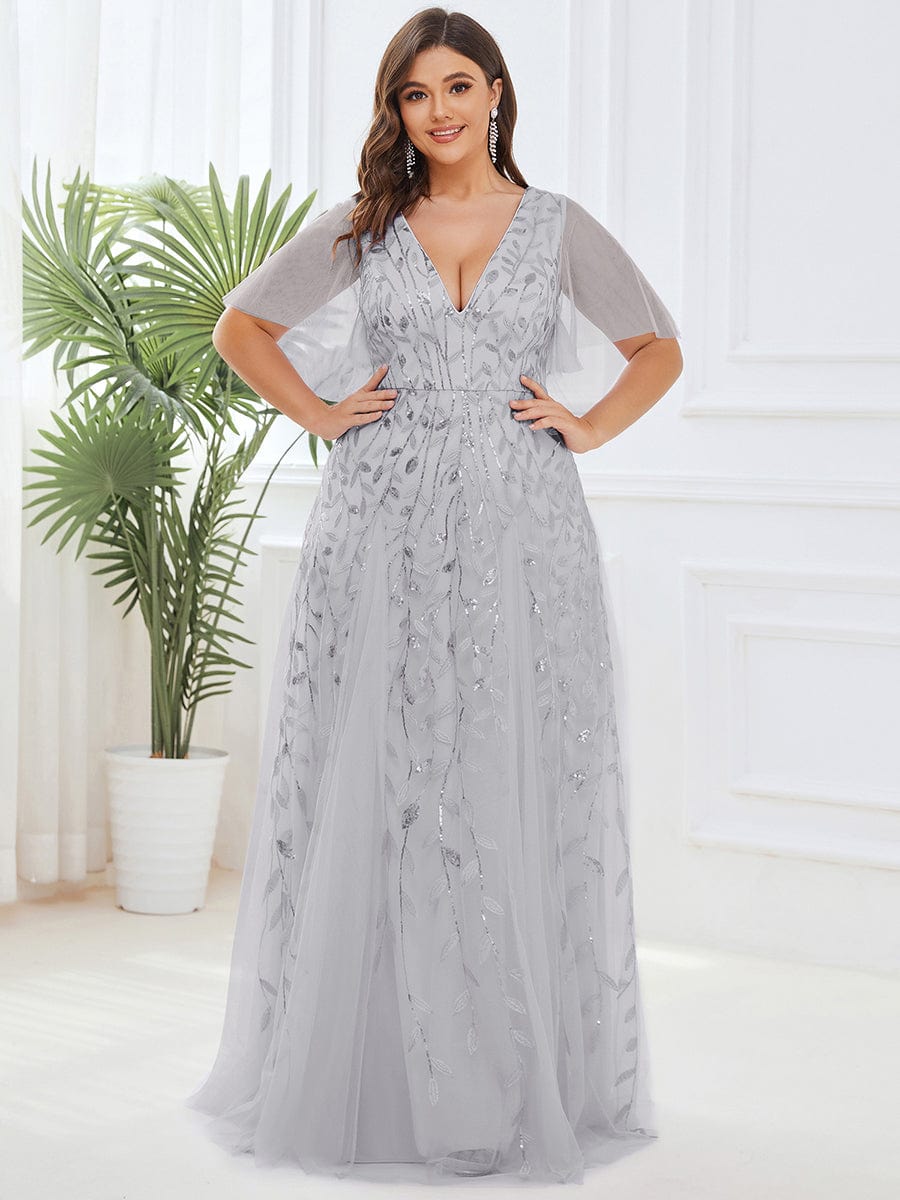 Plus Size Floor Length Formal Evening Gowns for Weddings #color_Silver