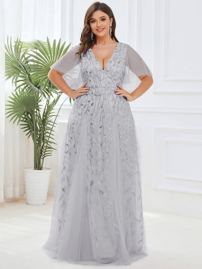 Plus Size Floor Length Formal Evening Gowns for Weddings #color_Silver