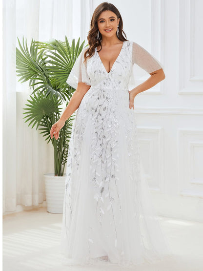 Plus Size Floor Length Formal Evening Gowns for Weddings #color_White 