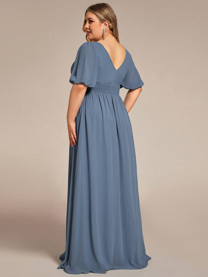 Custom Size V-Neck Front Slit Chiffon Evening Dress #Color_Dusty Navy