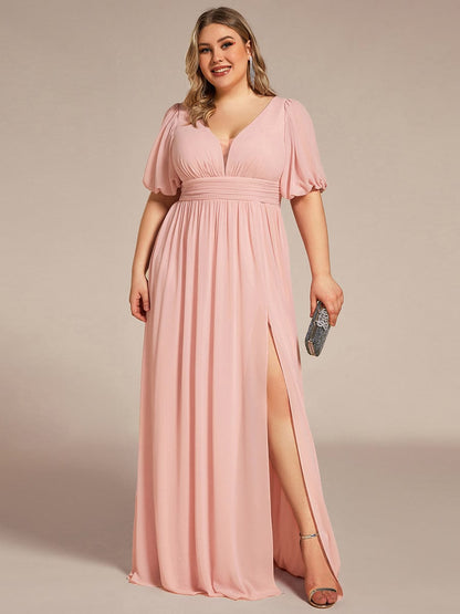 Custom Size V-Neck Front Slit Chiffon Evening Dress #Color_Pink