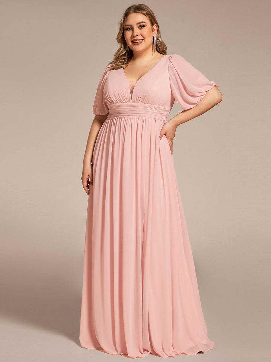 Custom Size V-Neck Front Slit Chiffon Evening Dress #Color_Pink