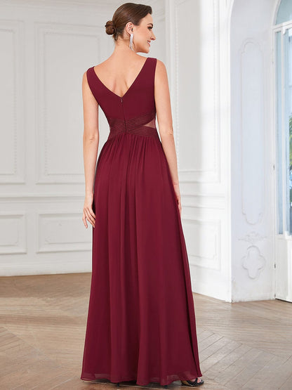 Chiffon V-Neck Backless Sleeveless Cut-Out  Evening Dress #color_Burgundy