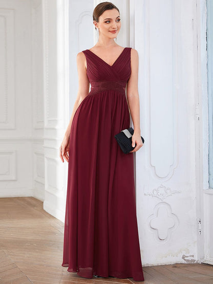 Chiffon V-Neck Backless Sleeveless Cut-Out  Evening Dress #color_Burgundy