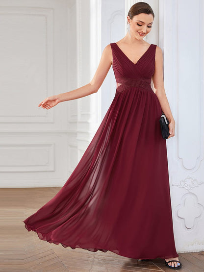 Chiffon V-Neck Backless Sleeveless Cut-Out  Evening Dress #color_Burgundy