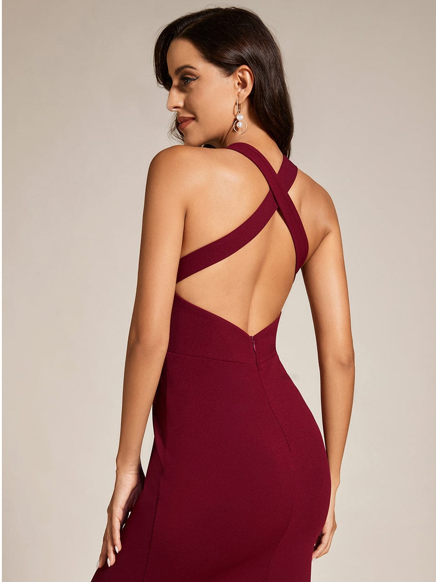 Custom Size V-Neck Sleeveless Bodycon Evening Dress #color_Burgundy