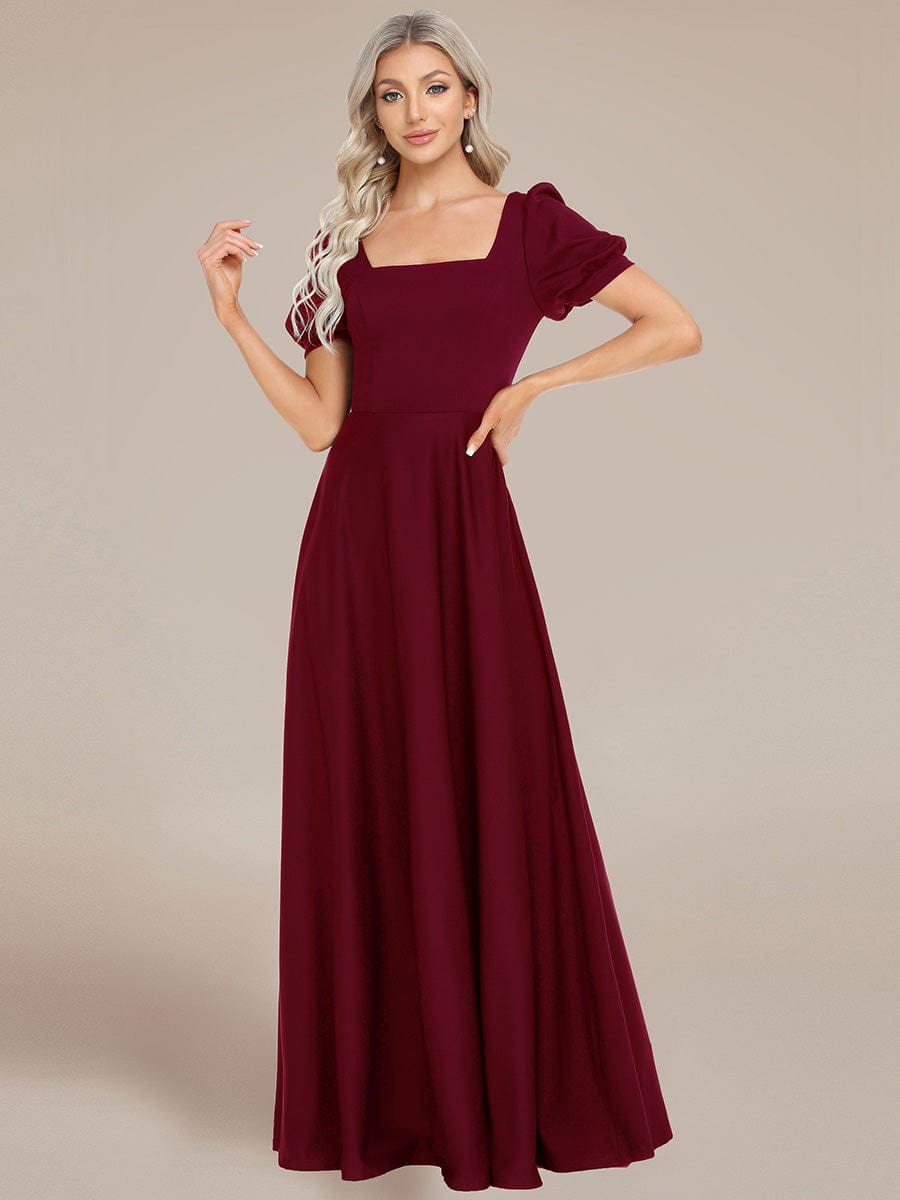 Custom Size Lace-up Back Puffy Sleeves Square Neck Evening Dress #color_Burgundy