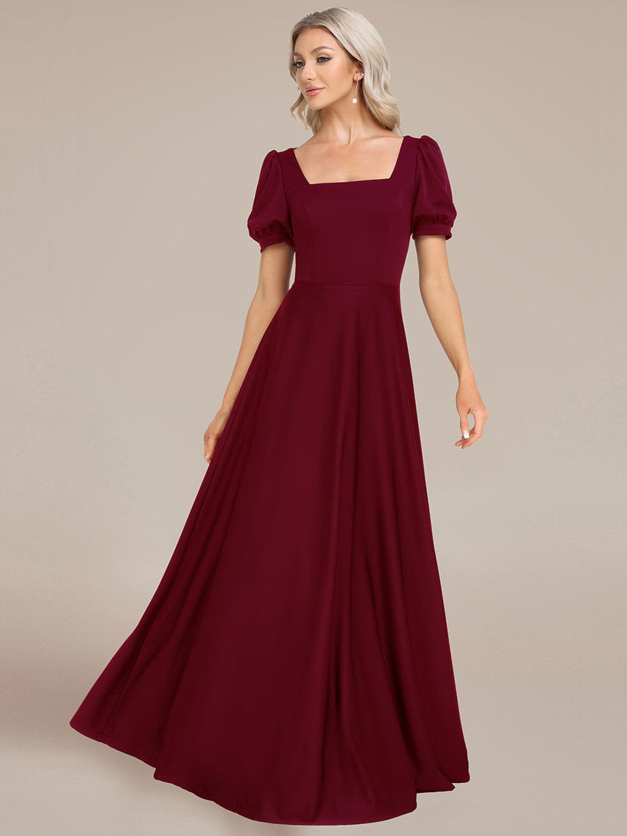 Custom Size Lace-up Back Puffy Sleeves Square Neck Evening Dress #color_Burgundy