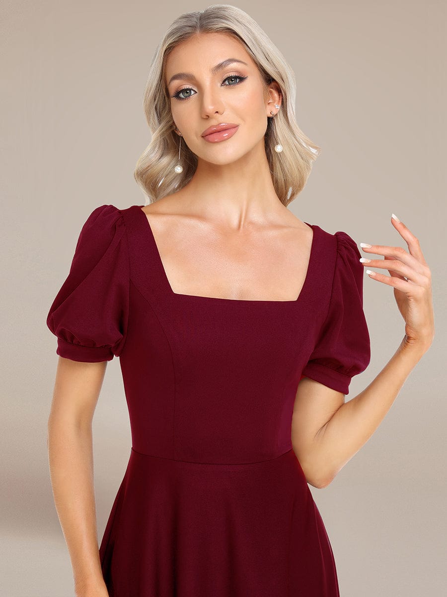 Custom Size Lace-up Back Puffy Sleeves Square Neck Evening Dress #color_Burgundy